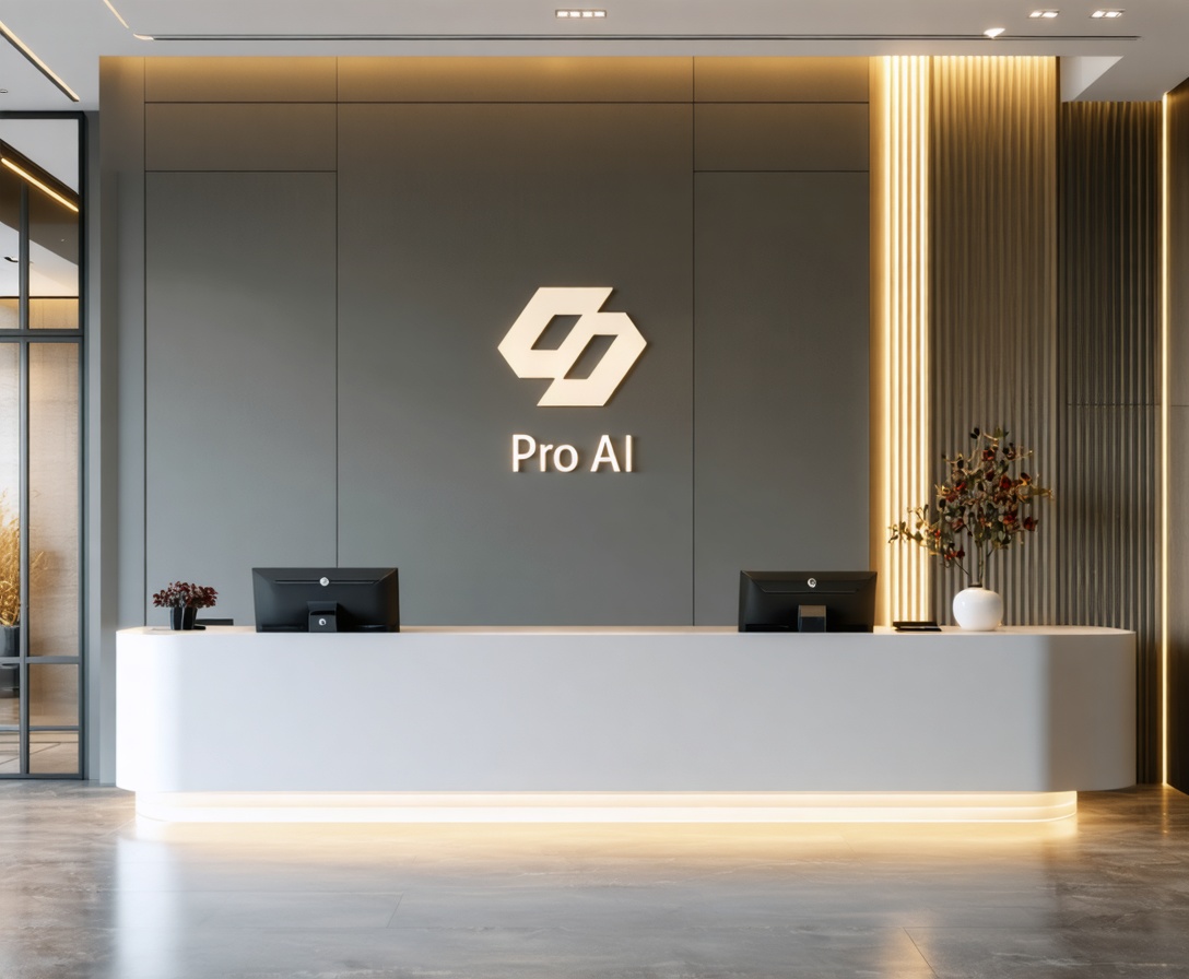 Reception moderna e minimale di Pro AI Learning Center